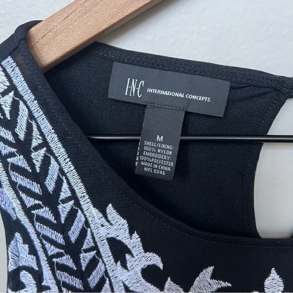 INC International NWT Black Embroidered Peplum Tank Blouse Medium Moody Blues - Picture 4 of 9